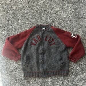 Varsity Gray and Maroon Zip-Up Sweater